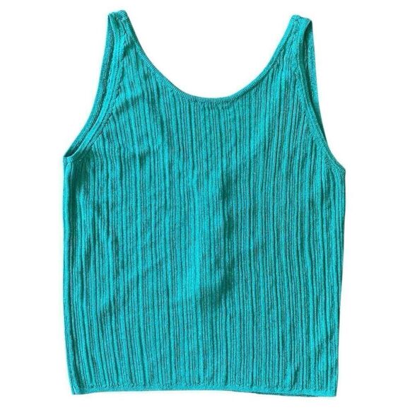 House Of Harlow Blue Green Metallic Ribbed Knit Sheer Blouse NWT Size Small - Picture 1 of 6